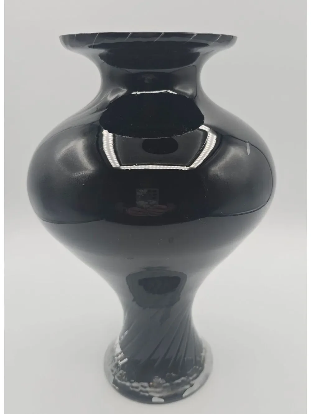 Vintage Krosno Attributed Black Amethyst Art Glass Pedestal Vase Poland